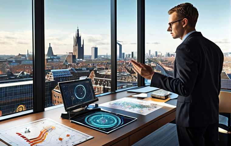 The Visionary Data Navigator**
A professional analyst, appearing thoughtful and determined, stands amidst a dynamic, multi-layered data visualization. The background features abstract, swirling raw data, while the foreground shows clear, actionable insights illuminating precise pathways and key metrics, as if a complex map has just been revealed. A subtle, guiding light or compass symbol hovers near their hand, emphasizing strategic vision. The scene takes place in a sleek, modern Dutch office environment with large windows overlooking a contemporary city landscape. Art style: digital painting, emphasizing clarity, insight, and the transition from chaos to order.
**