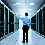 A professional data engineer, fully clothed in a modest business casual outfit, standing in a natural pose, observing a holographic projection of complex data pipelines. The scene is set in a clean, futuristic data center with illuminated server racks in the background, symbolizing robust infrastructure. Digital lines and glowing nodes visually represent data flowing from diverse sources into a central, structured system. The overall atmosphere is focused and innovative. perfect anatomy, correct proportions, natural pose, well-formed hands, proper finger count, natural body proportions, safe for work, appropriate content, fully clothed, professional, high quality, professional photography.