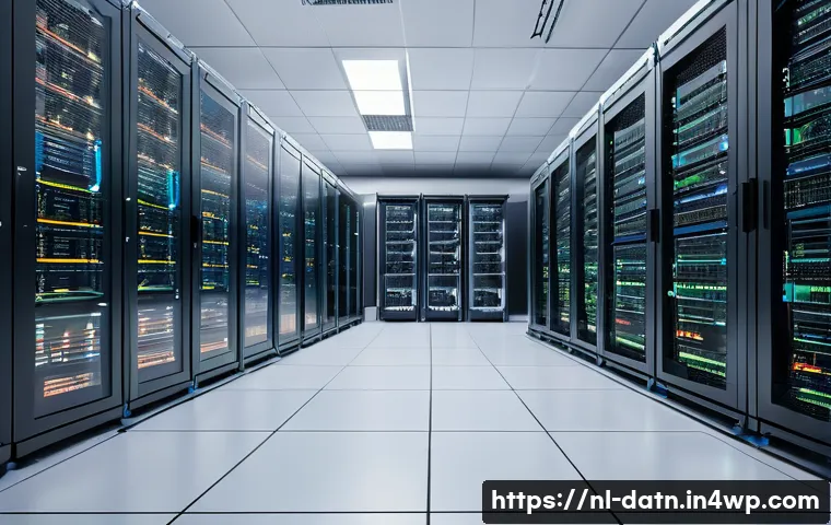 데이터 처리의 복잡성을 줄이는 빅데이터 프레임워크 - A modern data center room with rows of servers and network cables, showcasing distributed computing ...