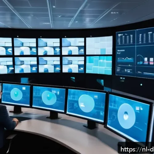 Home 31 Databricks와 Cloudera 비교 - A high-tech modern data control room showcasing a hybrid cloud infrastructure with seamless integrat...