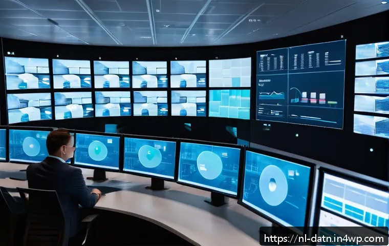 Databricks와 Cloudera 비교 - A high-tech modern data control room showcasing a hybrid cloud infrastructure with seamless integrat...