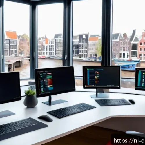 Home 17 최신 빅데이터 분석 기법과 프레임워크 - A modern Dutch data analyst workspace featuring multiple high-resolution monitors displaying colorfu...